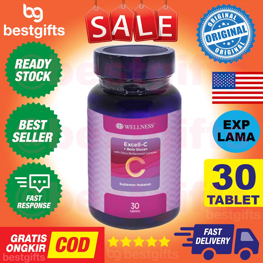 WELLNESS EXCELL C BETAGLUCAN VITAMIN VIT C IMUNITAS ANTIOKSIDAN MELAWAN BAKTERI VIRUS 30 TABLET