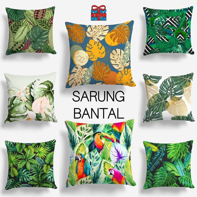 COVER SARUNG Bantal Sofa Motif Daun Leaves Monstera 40x40 cm - Pusat Kado Murah