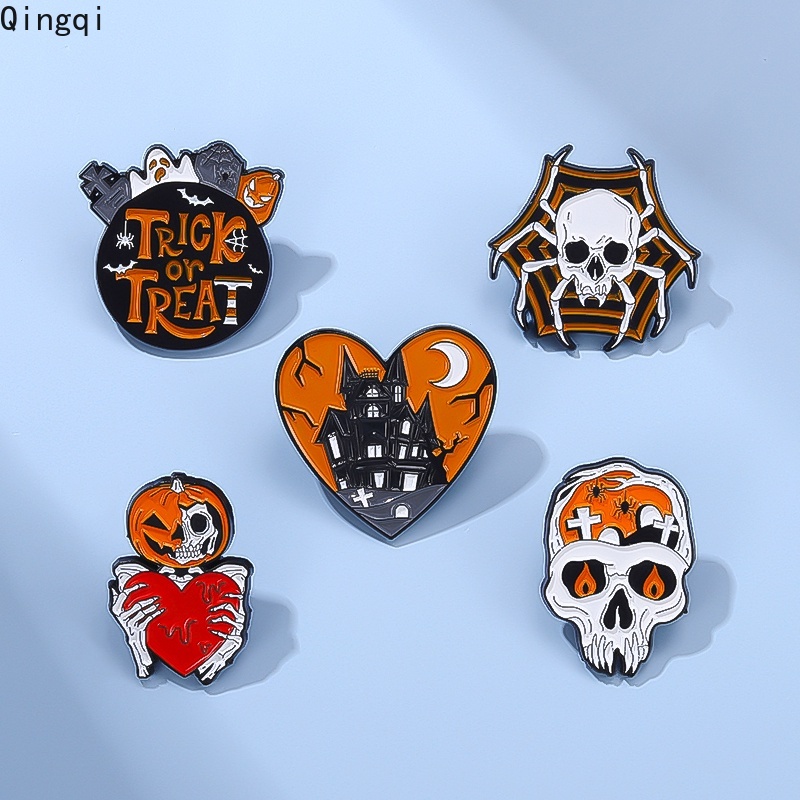 Bros Pin Enamel Desain Kartun Tengkorak Labu Halloween Untuk Anak