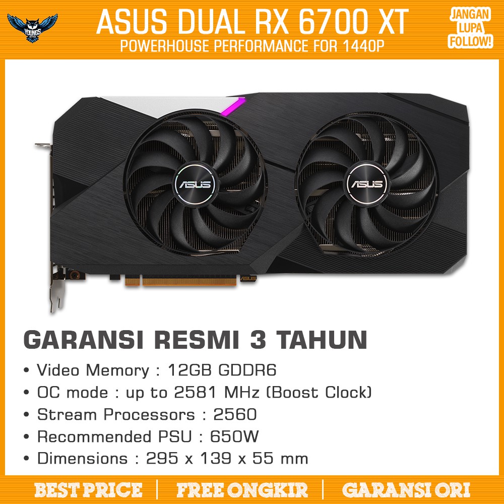 ASUS RX 6700 XT DUAL 12GB DDR6 RESMI 3THN VGA CARD AMD RADEON RX6700XT