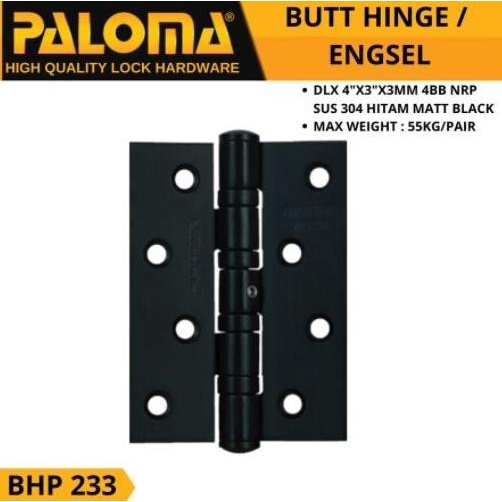 PALOMA BHP 233 ENGSEL PINTU 4 INCH 3MM ENGSEL JENDELA MATTE BLACK SSS