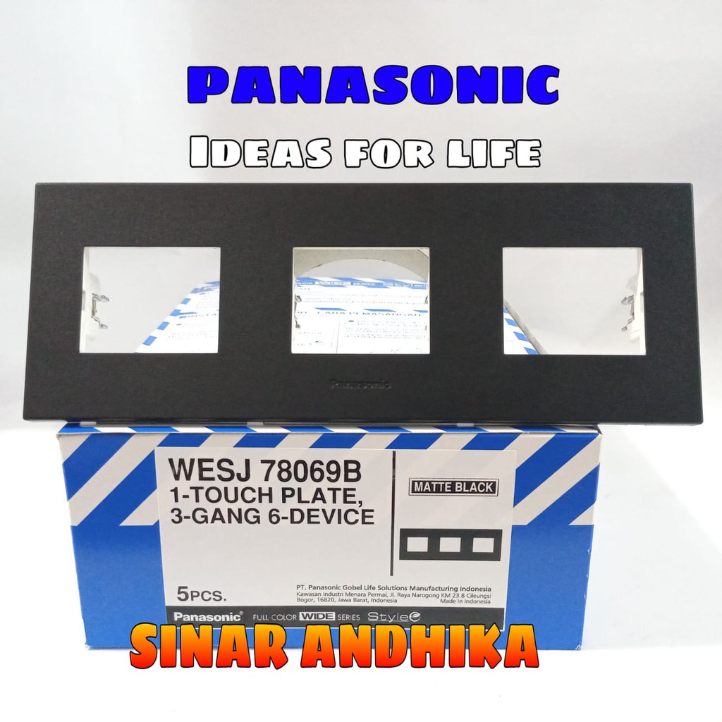 FRAME SAKLAR 3 GANG 6 DEVICE HITAM STYLE E PANASONIC WESJ 78069B