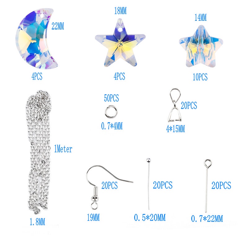 Pembuatan Perhiasan Set Kristal Bulan Liontin Kaca Bintang Manik-manik Perhiasan Membuat Alat Anting-Anting Kalung Temuan DIY Buatan Tangan Kerajinan