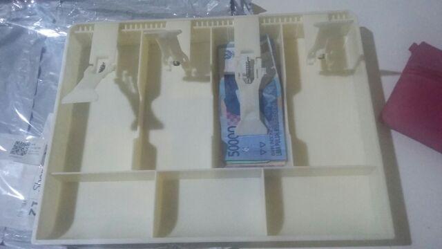 ✨tersedia✨ Money Cash Register Insert Tray Replacement 4 Bills 3 Coins Money Storage Box