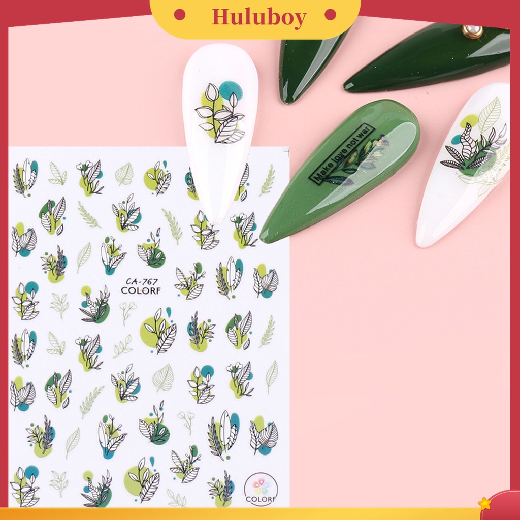 Huluboy Huluboy♡ Stiker Kuku Motif Bunga Daun Burung Butterfly Warna-Warni Untuk Dekorasi Manicure