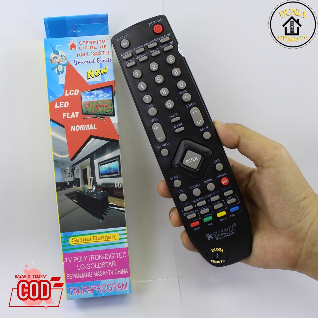 Remot Remote TV POLYTRON LED LCD SLIM FLAT Plasma Digitec Goldstar Universal Chunge 1887tr tanpa setting