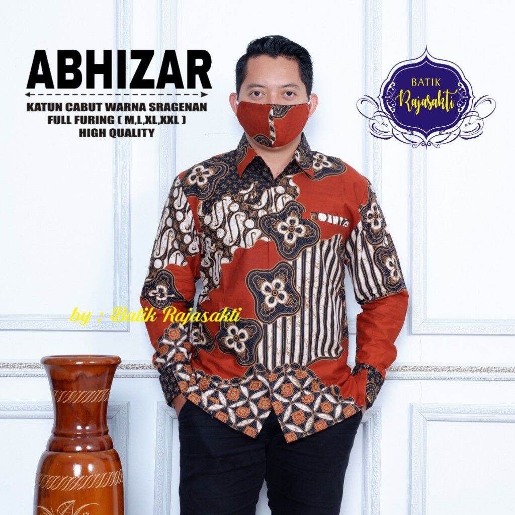 Batik pria PREMIUM terbaru batik lengan panjang pendek warna merah lapis furing batik pria ABHIZAR