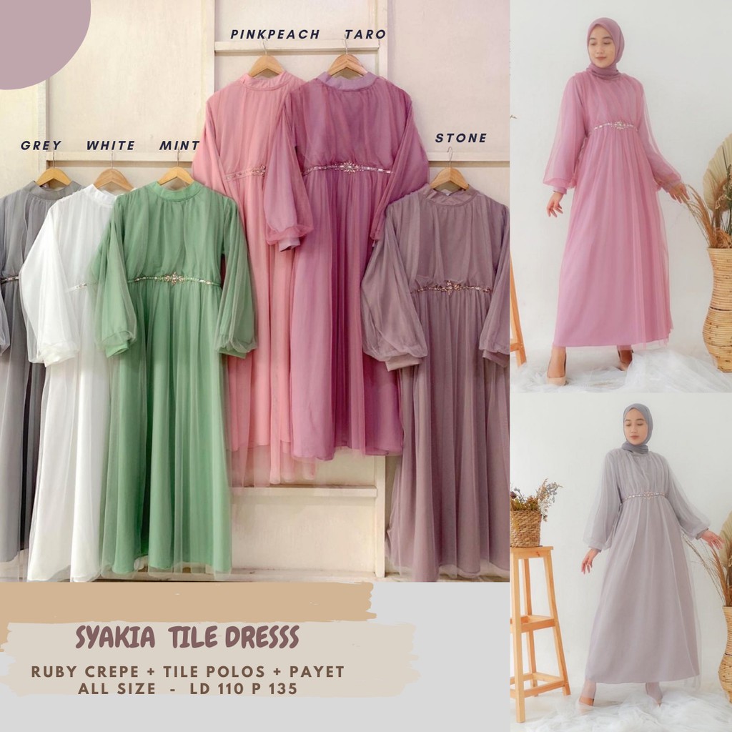 SYAKIA TILE DRESS WITH PAYET/DRESS TULLE LD 110/DRESS TULLE SERAGAMAN/GAMIS TILE MATERNITY