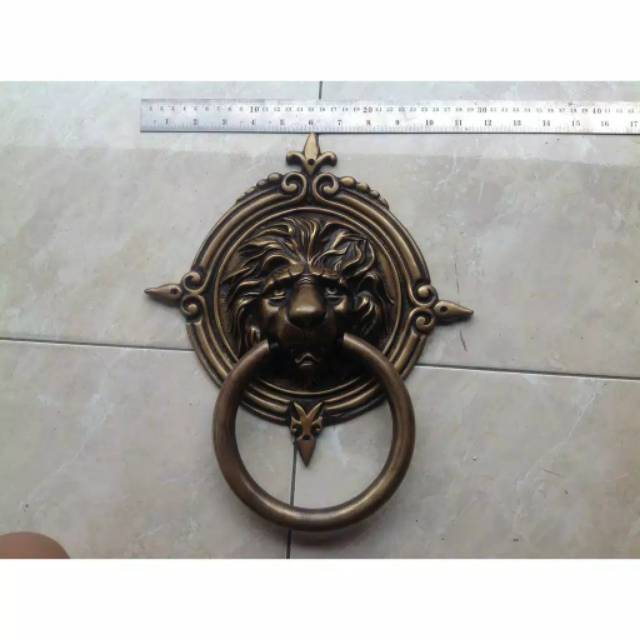 Ketukan Pintu Rumah Pagar Kuningan Antik Motif Singa Jumbo 30cm