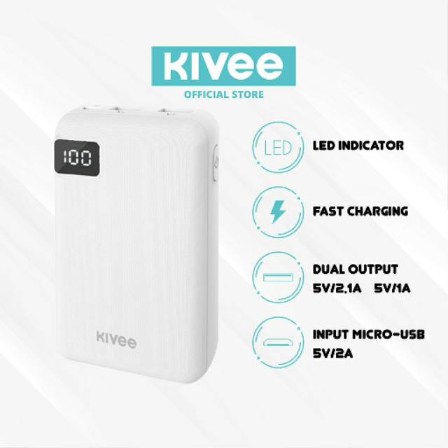 POWERBANK KIVEE KV-PT36P 10.000mah REAL CAPACITY FAST CHARGING LCD BATERAI INDIKATOR