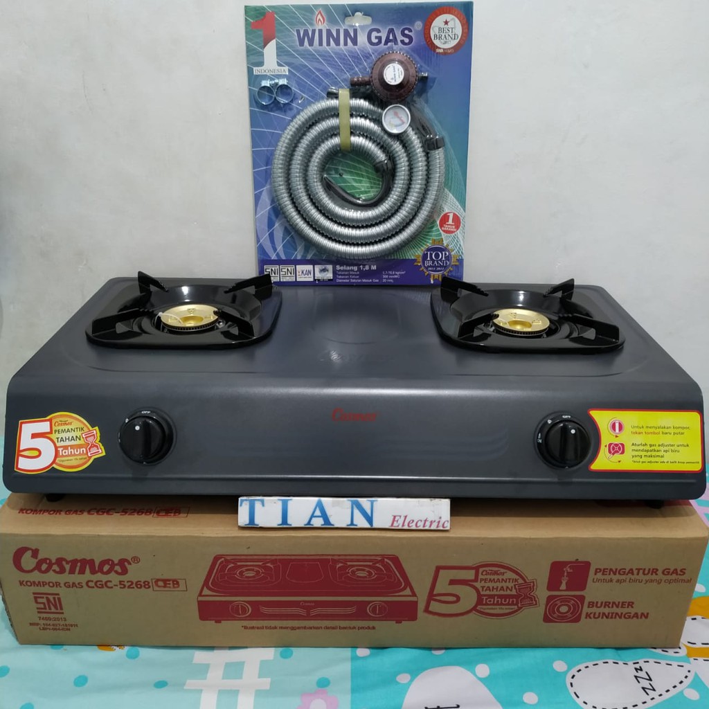 COSMOS CGC-5268 CEB Kompor Gas 2 Tungku ( Selang &amp; Regulator Winn gas)