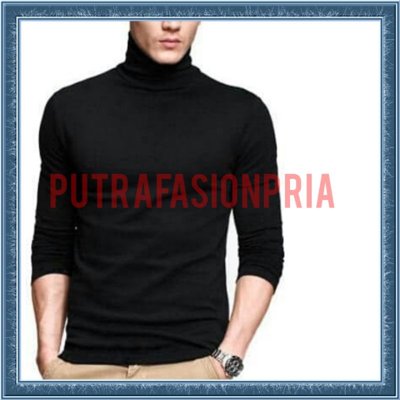 Kaos Turtleneck Lengan Panjang  Hitam Pria /Kaos Kerah Tinggi Keren