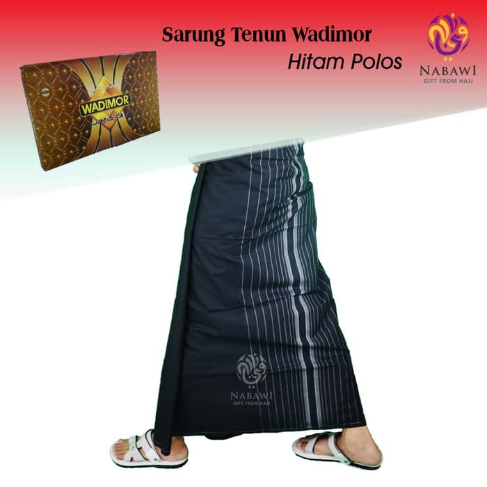 ✪ Sarung Atlas Premium 750 / Kain Pria Laki Dewasa ➸ O2144U  Wadimor Hitam Polos / Hitam Polos