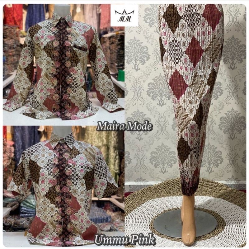 Couple rok prisket batik dengan kemeja batik//couple batik modern//rok prisket batik//kemeja batik