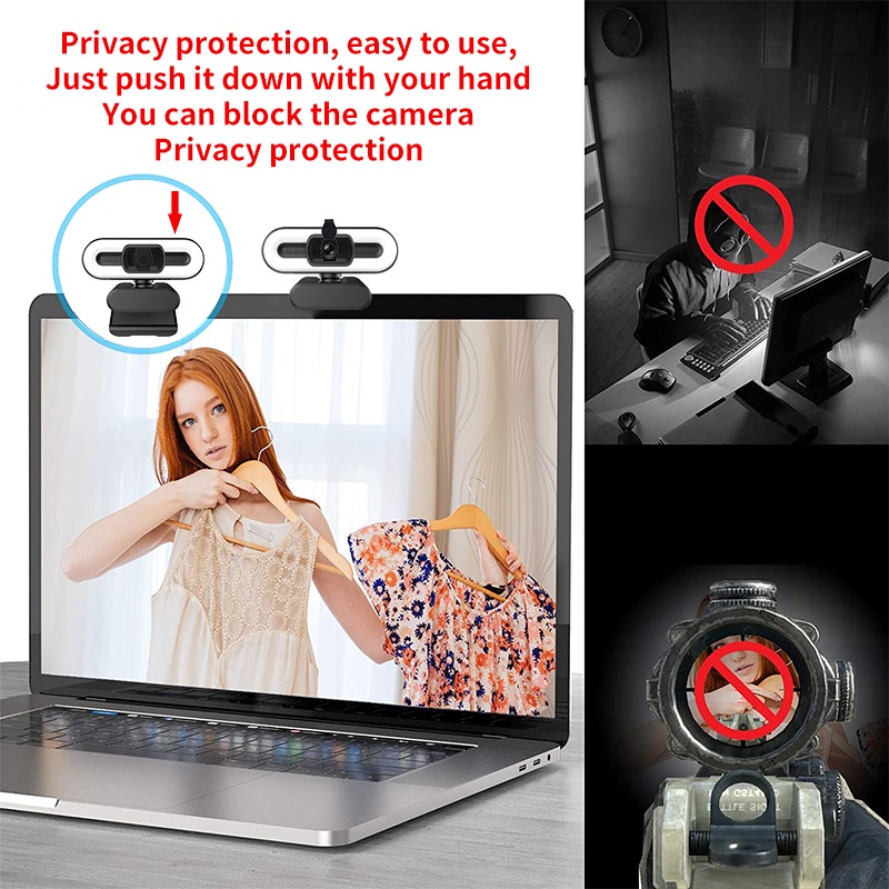 XIHANCAM 3Led Ring Light Webcam Laptop 1080P USB Kamera Webcam PC Live Streaming With Mic Untuk Zoom
