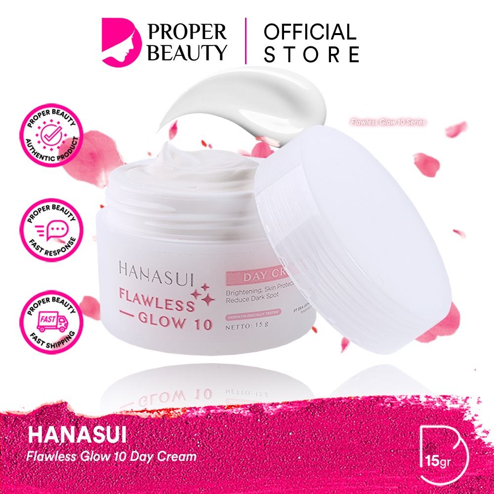 HANASUI Flawless Glow 10 Day Cream Indonesia / Brightening Skin Protection Reduce Dark Spot 15g / Krim Wajah Kulit Muka / Moisturizer Hydrating Pelembab / Skincare Face Facial Wash Cleanser Toner Essence Serum Night Spot Gel / Paket Acne Treatment Series