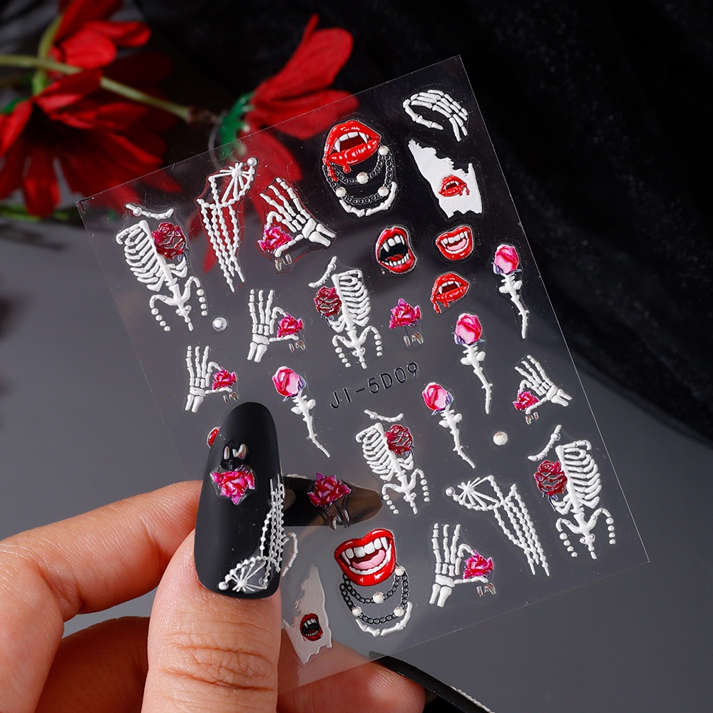 Stiker Kuku Motif Halloween 5D Untuk Dekorasi Nail Art