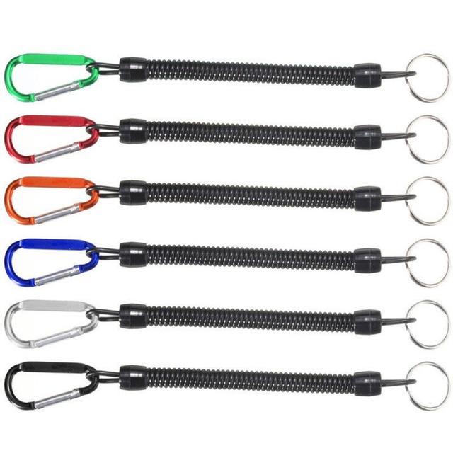 Fishing Lanyard Fishing Boating Ropes Safety Retractable Wire Steel Coiled Tether with Carabiner Fish Tools