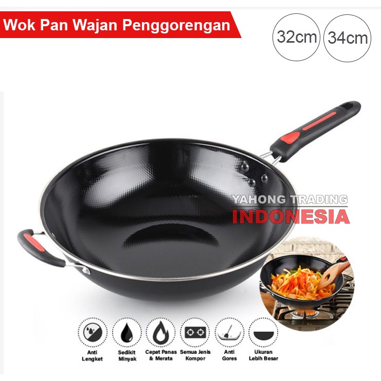 Wok Pan Wajan Penggorengan Anti Lengket 2 Gagang