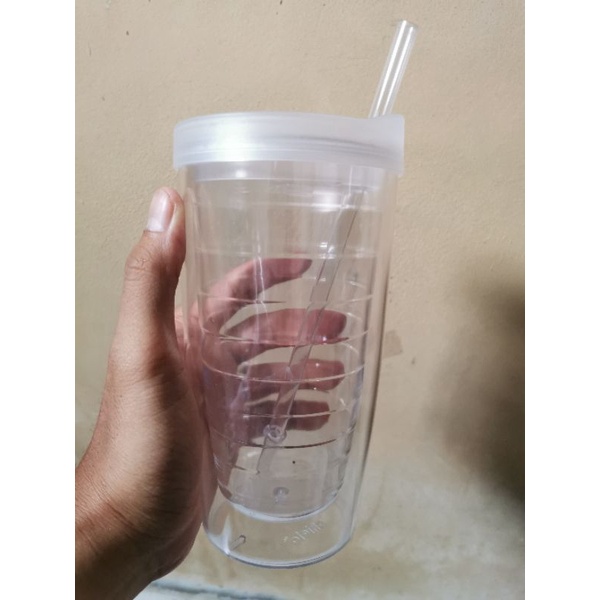 Chielo Twister Tumbler Cup with Straw Mug Gelas Air Sedotan Aesthetic Unik Plastik Transparan Bening-Putih Bening