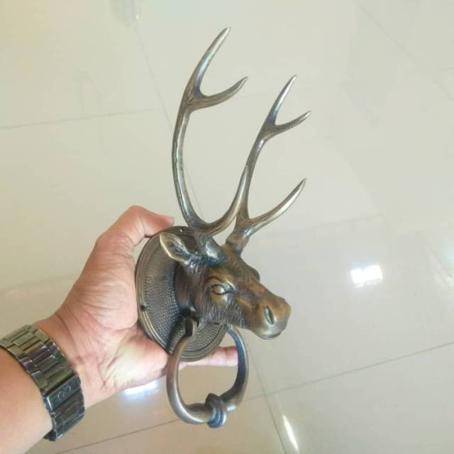 Door knocker / ketukan pintu kuningan antik motif menjangan Termurah