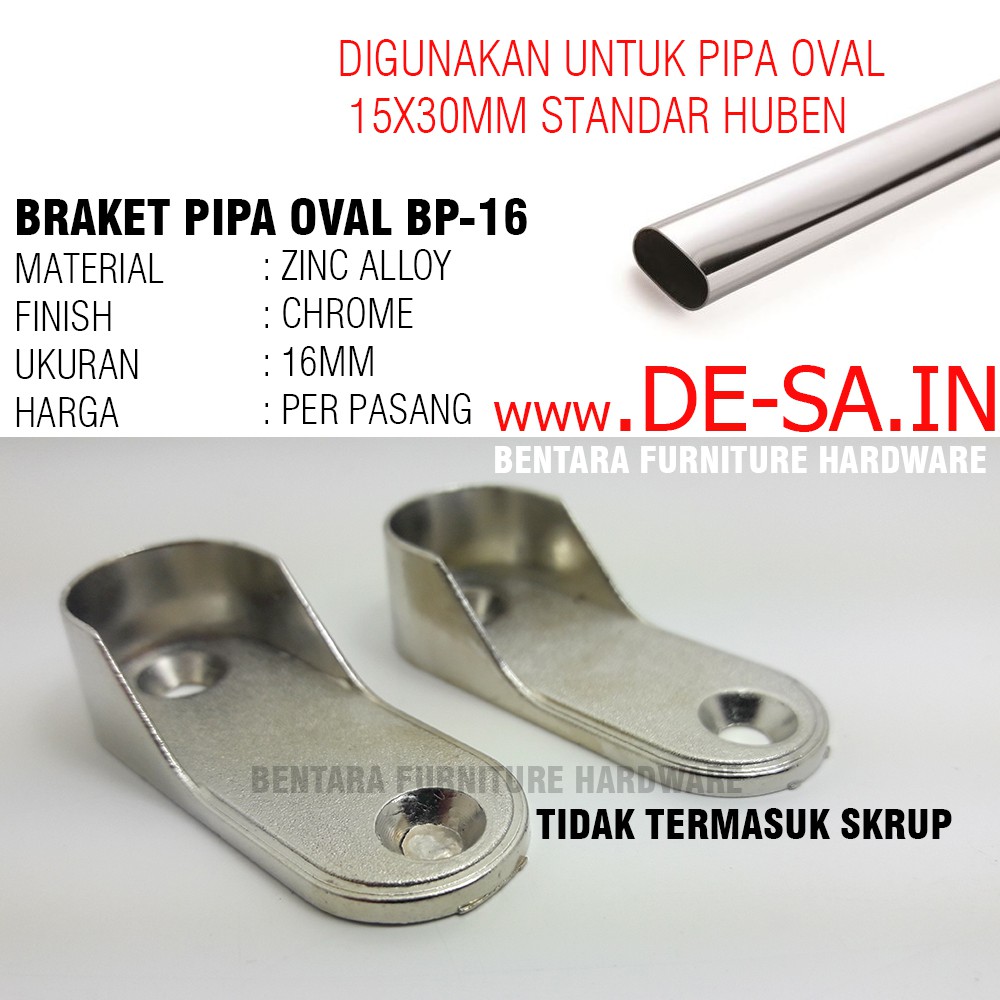 2 x BP-16 Braket Pipa Oval (Untuk Lemari Baju)