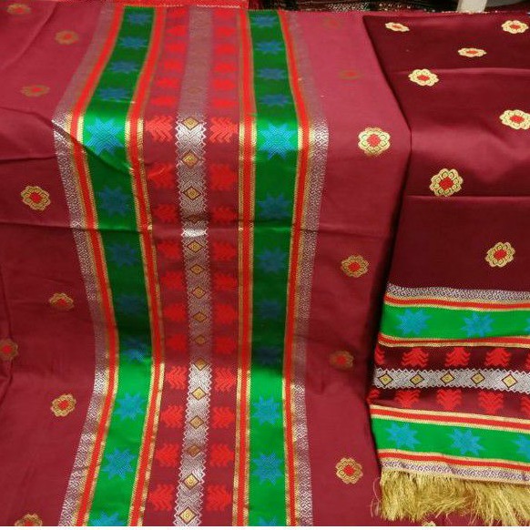 SONGKET PUCCA BUNGA TENUN MESIN WARNA MERAH MAROON