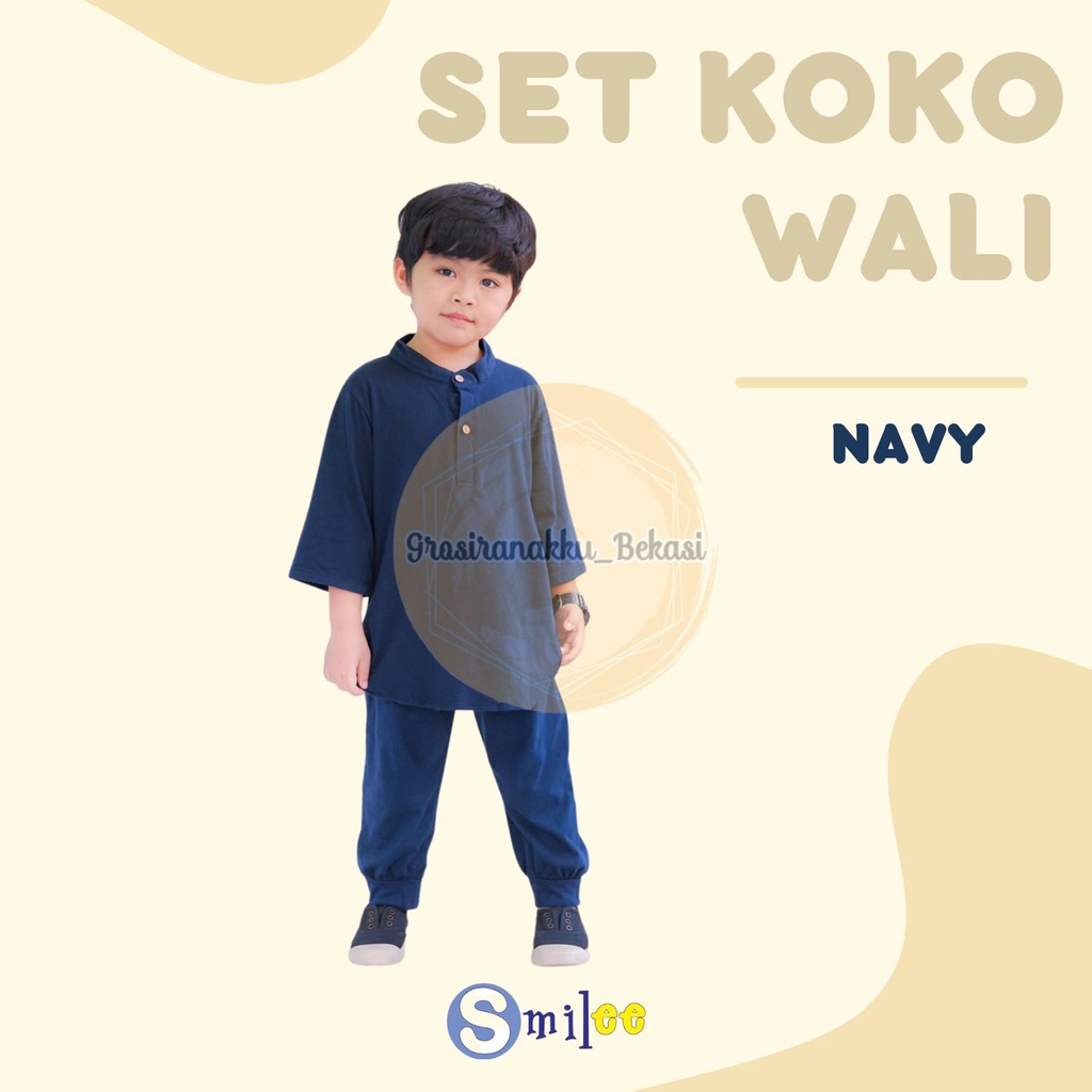 Setelan Koko Anak Kaos Wali Warna Navy 1-5Tahun