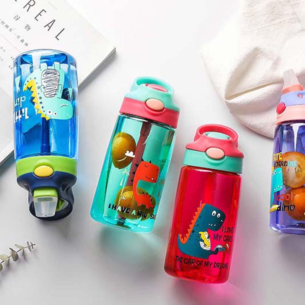 Needway Water Sippy Cup Portable Anak Anti Bocor Air Kartun Dinosaurus Sedotan Botol Air