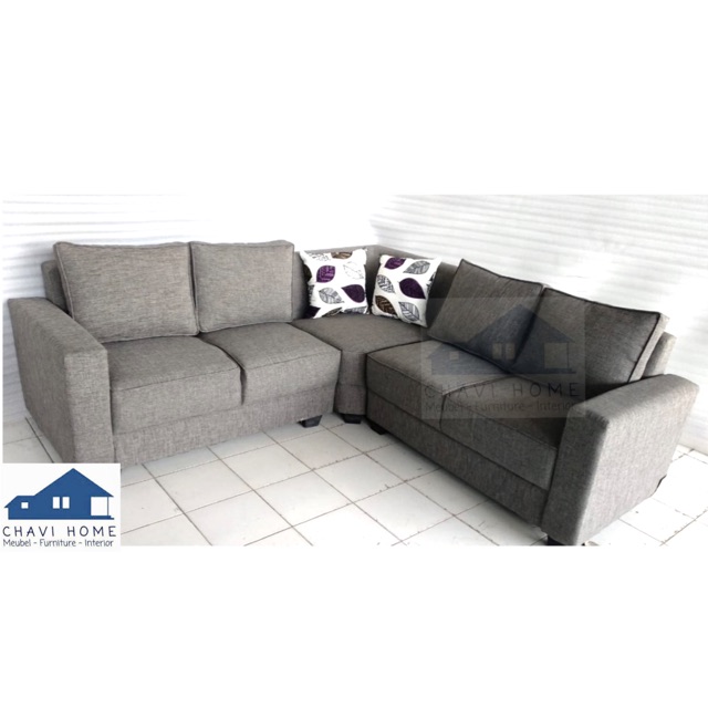 Set sofa sudut L kursi minimalis modern lengkap dengan bantal