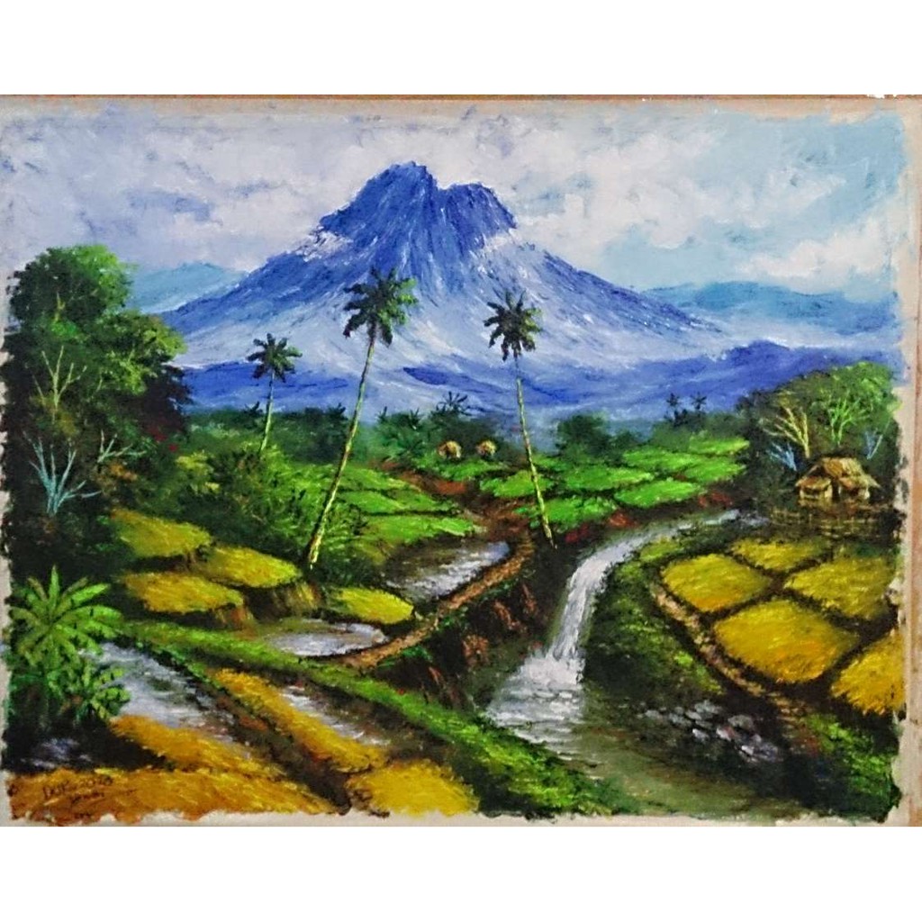Lukisan Pemandangan Sawah Dan Gunung1 Shopee Indonesia