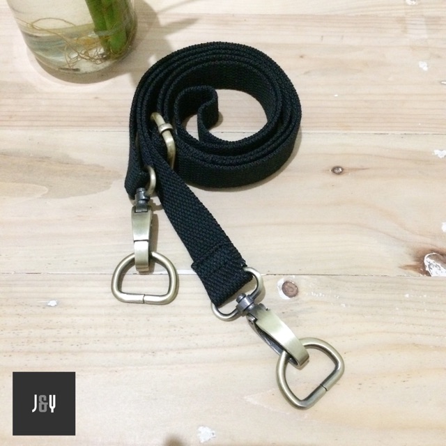 Tali sling bag selempang tas 2.5 cm bahan katun hitam