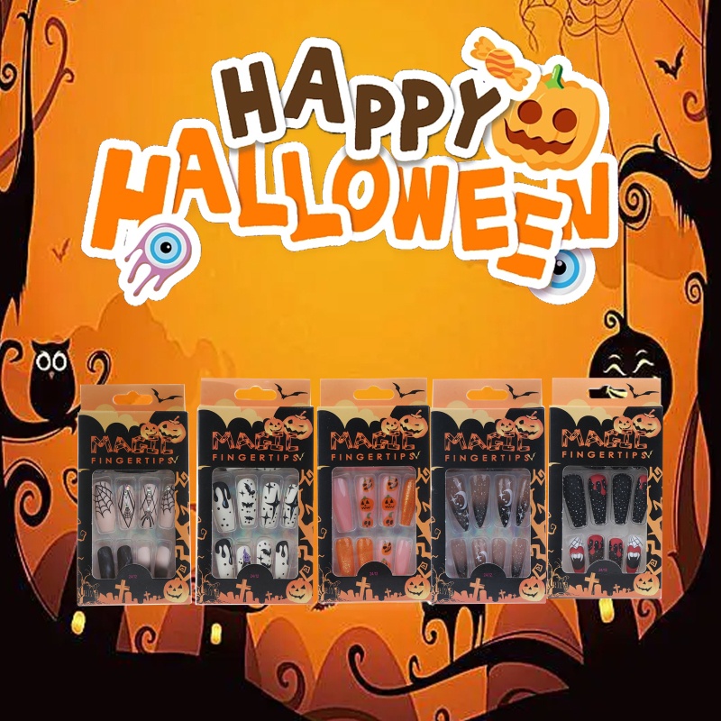 Kuku Palsu Panjang Full Cover Model Tekan Untuk Halloween