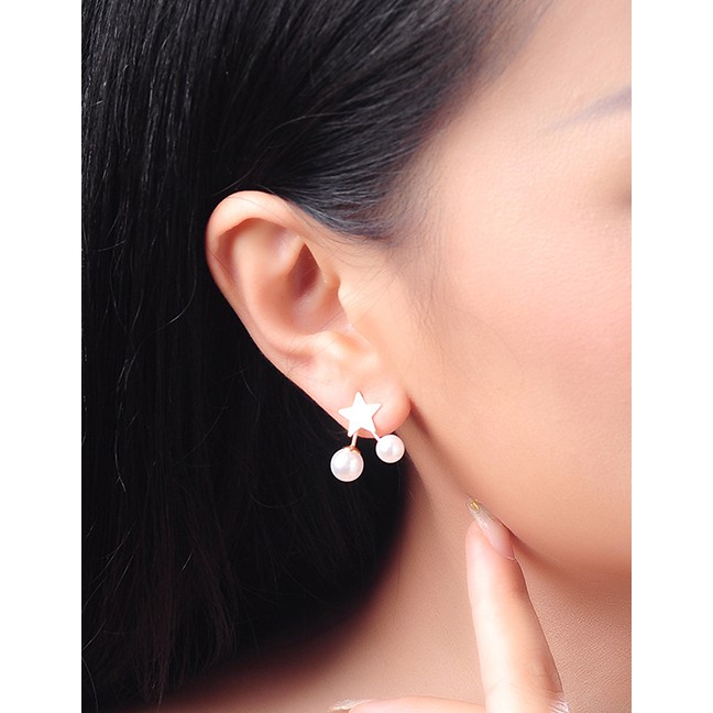 LRC Anting Tusuk Fashion Gold S925 Sterling Silver Pearl Star Earrings D17360