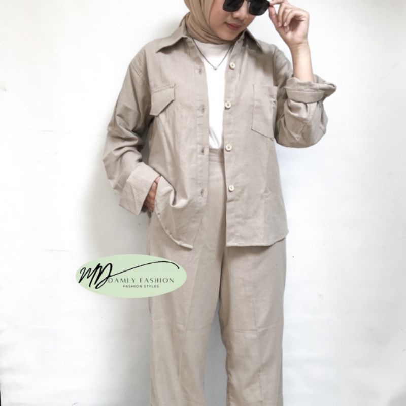 ONE SET LINEN / KEMEJA OVER SIZE LINEN / CELANA KULOT LINEN PREMIUM / NUNA ONE SET LINEN