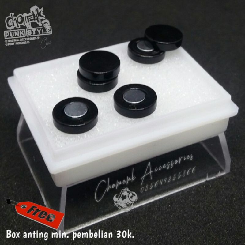 Piercing anting magnet tindik barbel hitam-silver 6mm-8mm-10mm-12mmanting tindik barbel hitam