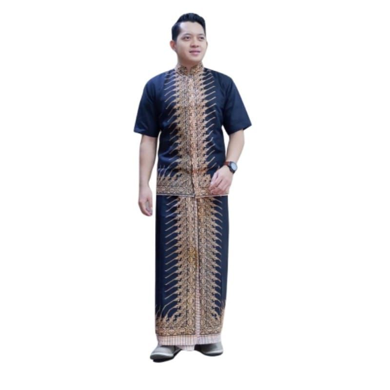 Setelan Baju Kemeja Pria Lengan Panjang Pendek Set Sarung Celana Formal kasual  Atasan Cowok Batik S