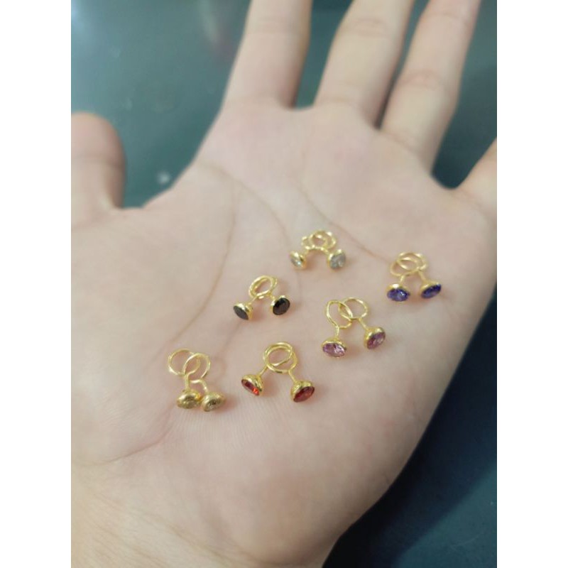 ANTING TOGE KECIL MATA PERAK 925 LAPIS MAS KUNING