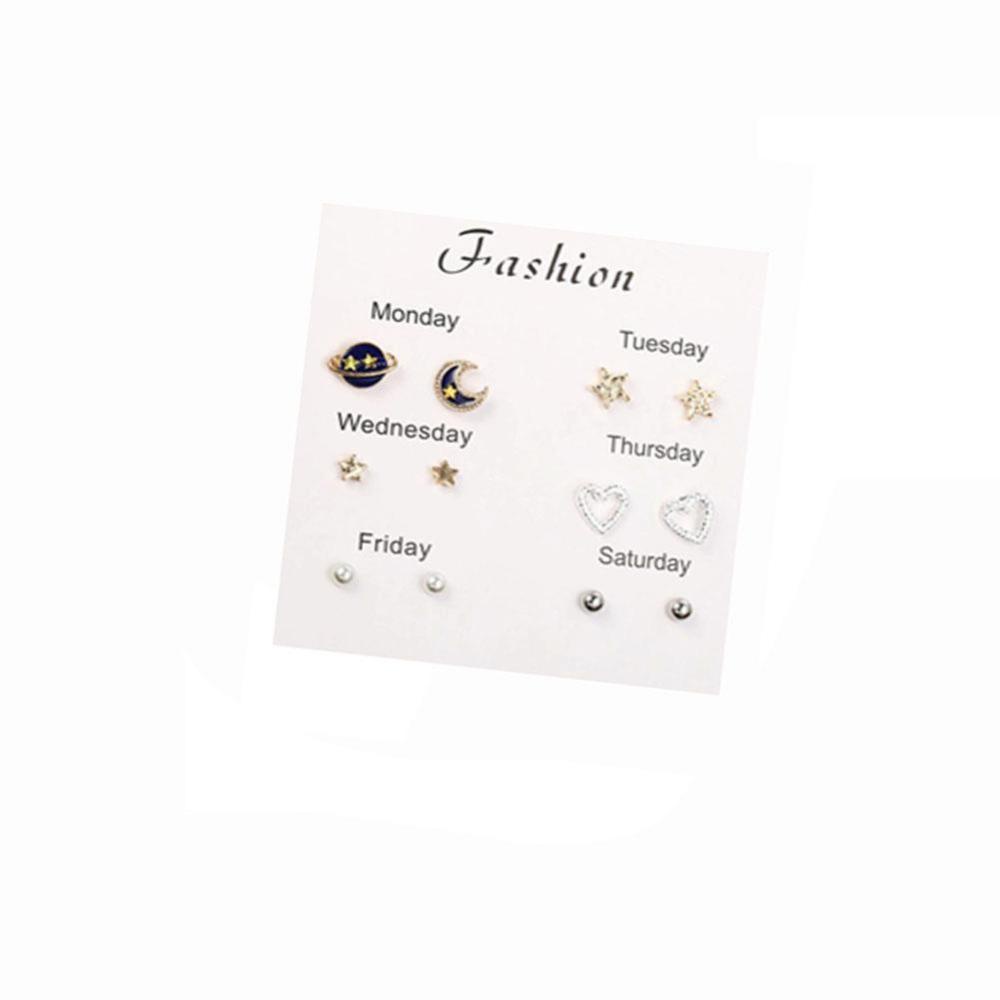 Timekey 6 Pasangset Anting Tusuk Aneka Desain Hias Berlian Imitasi Gaya Korea Untuk Wanita A3K1