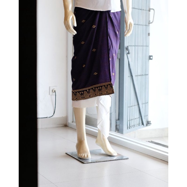 Saput Endek Ungu Kombinasi Bordir Semi Songket