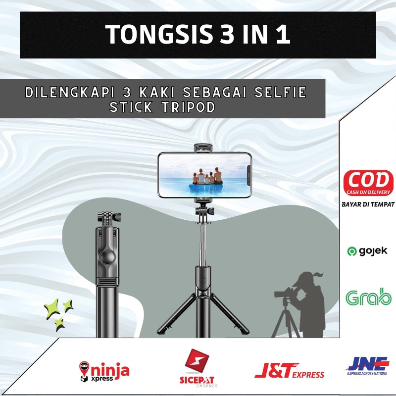 Tongkat Selfie Tongsis Tripod Tripot Hp Handphone Berdiri Wireless Selfie Stick Portable S03 Stand Holder Hp 3 in 1 Remot Remote Control Bluetooth Shutter Ios Android Multi Use Live Stream Selfie Stick Portabel 360 derajat Universal Kamera Dudukan GoPro 2