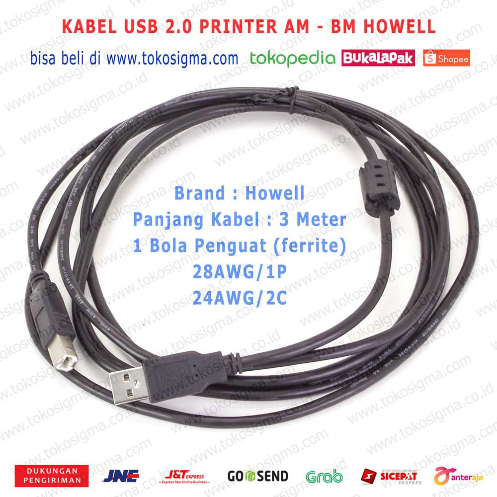 KABEL USB Printer komputer USB 2.0 PRINTER AM-BM 3 Meter Howell 28 AWG