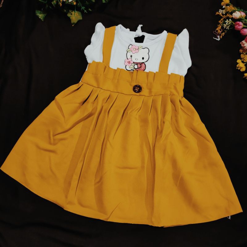 Dress Anak 1 2 tahun baju anak perempuan gaun moscrepe hellokitty moscrepe ov ( dress moscrepe Ov )