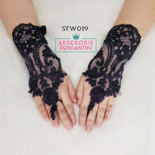 [LIMITED STOCK] SARUNG TANGAN LACE AKSESORIS PENGANTIN WEDDING GLOVES NAVY STW019