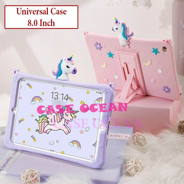 Olike Edu Tab EduTab E1 8 inch Softcase Soft Case Cover Unicorn Kids Anak Tali Slempang Sling Lanyar
