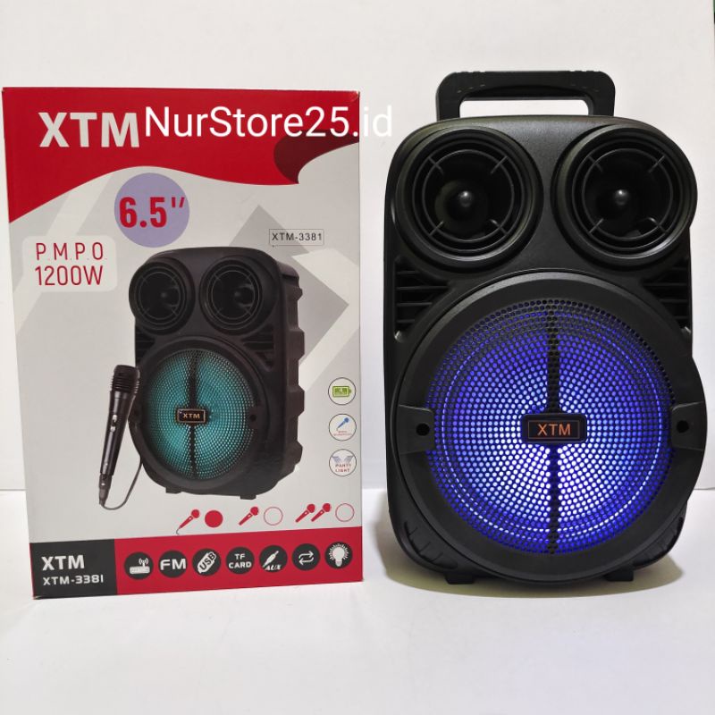 Speaker Bluetooth 3381/338 Bonus Mic 6,5Inci / Salon Aktif Portable Radio Fm/Speaker Wireless LED - XOBOX