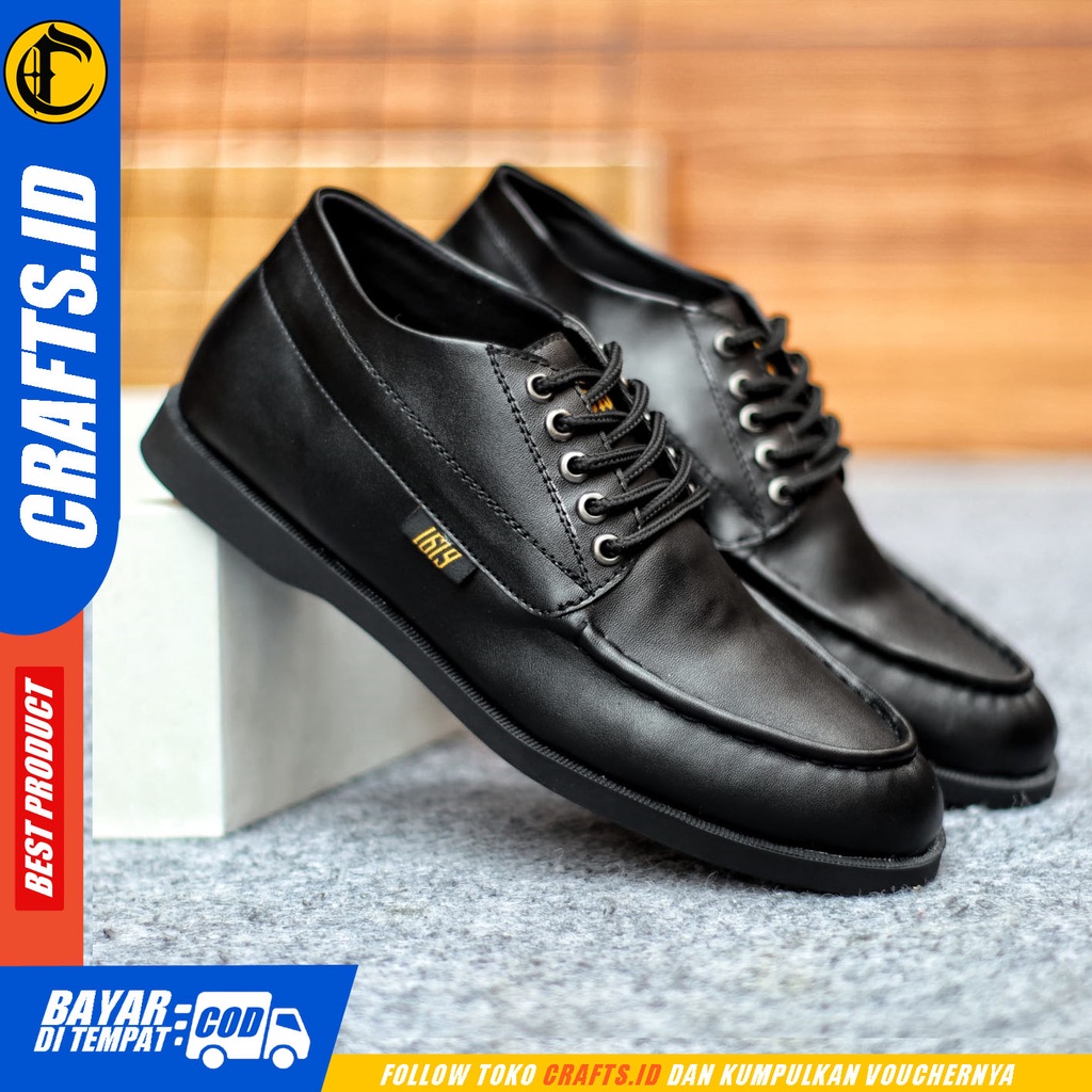 Sepatu Casual Pria Sepatu Formal Pria Kulit Pu Tali Sepatu Pantofel Kerja Kantor Kuliah Kondangan Sepatu Hitam Pria CRAFTS GAROW