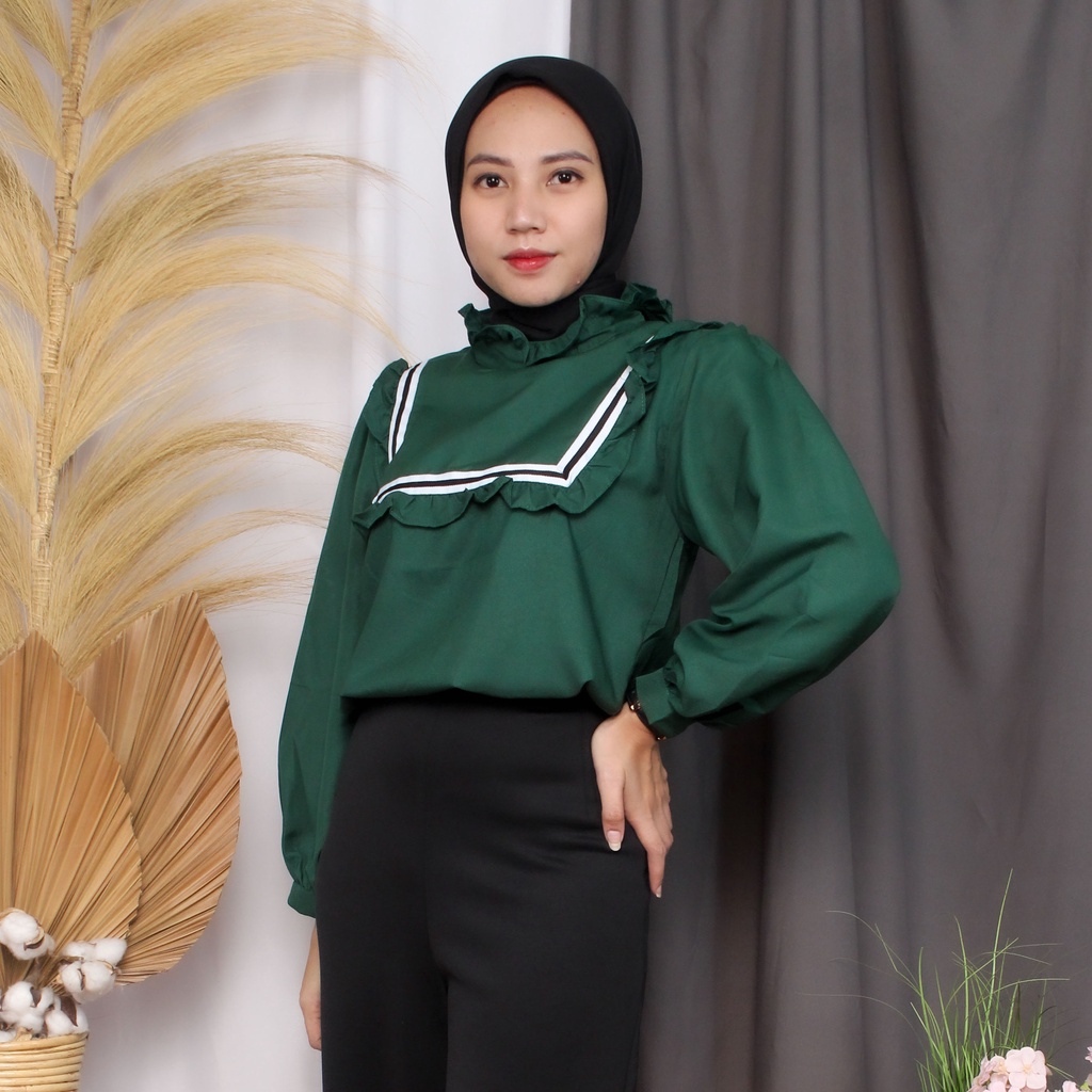 RX Fashion - Boni Top / Blouse Wanita / Atasan Korean Style ( gratis Ongkir ) -BN-HIJAU BOTOL