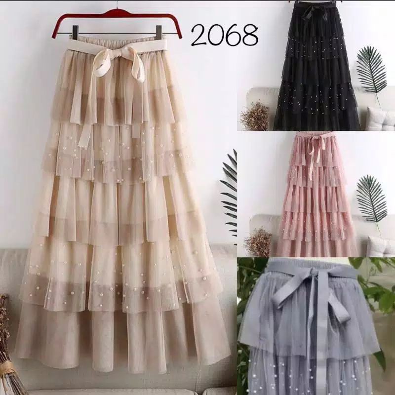 Rok Tutu Import Panjang Susun Tingkat Mutiara | Tutu Maxi Skirt Import - KLV