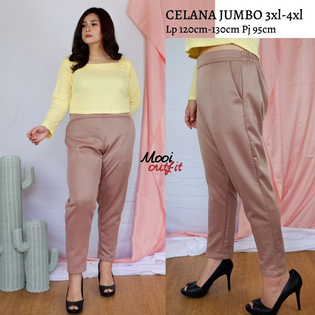 Mooi Outfit - Celana Wanita Kekinian jumbo Terbaru Bahan Scuba Premium Tebal Melar Pinggang Karet Bb 100kg 3xl 4xl